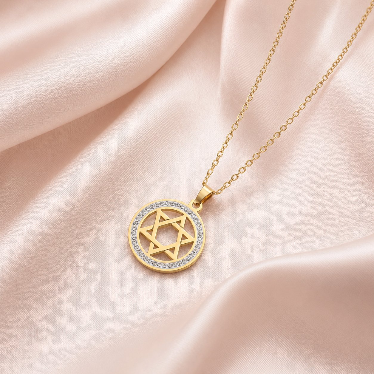 שרשרת מגן דוד משובצת – זהב